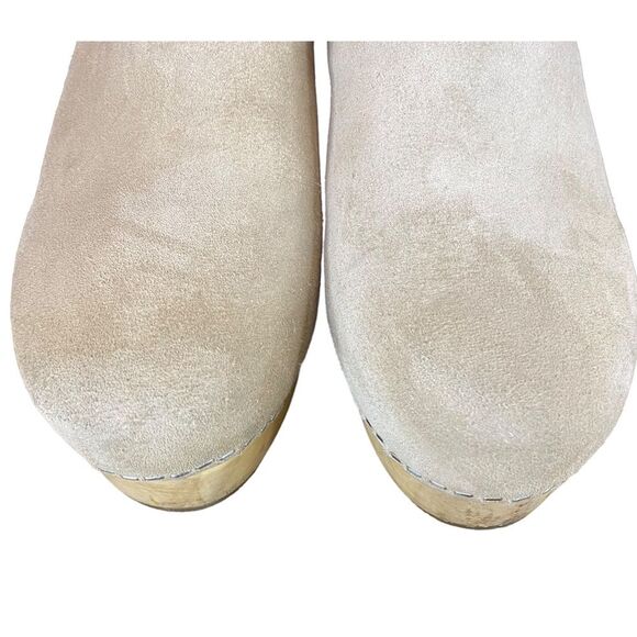 Free People Highland Park Clog Mule Gray Suede Wooden Heel - Picture 4 of 16
